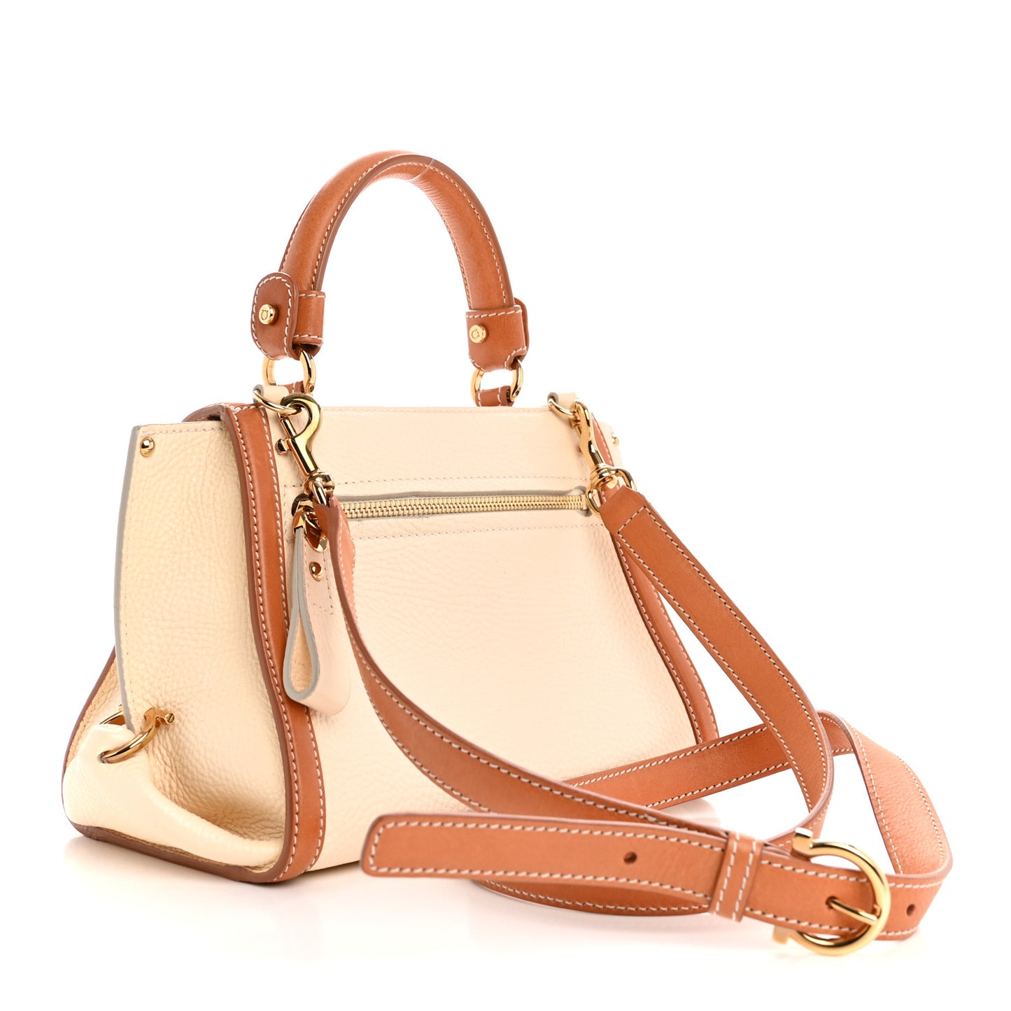 Grained Calfskin Small Sofia Satchel White Brown