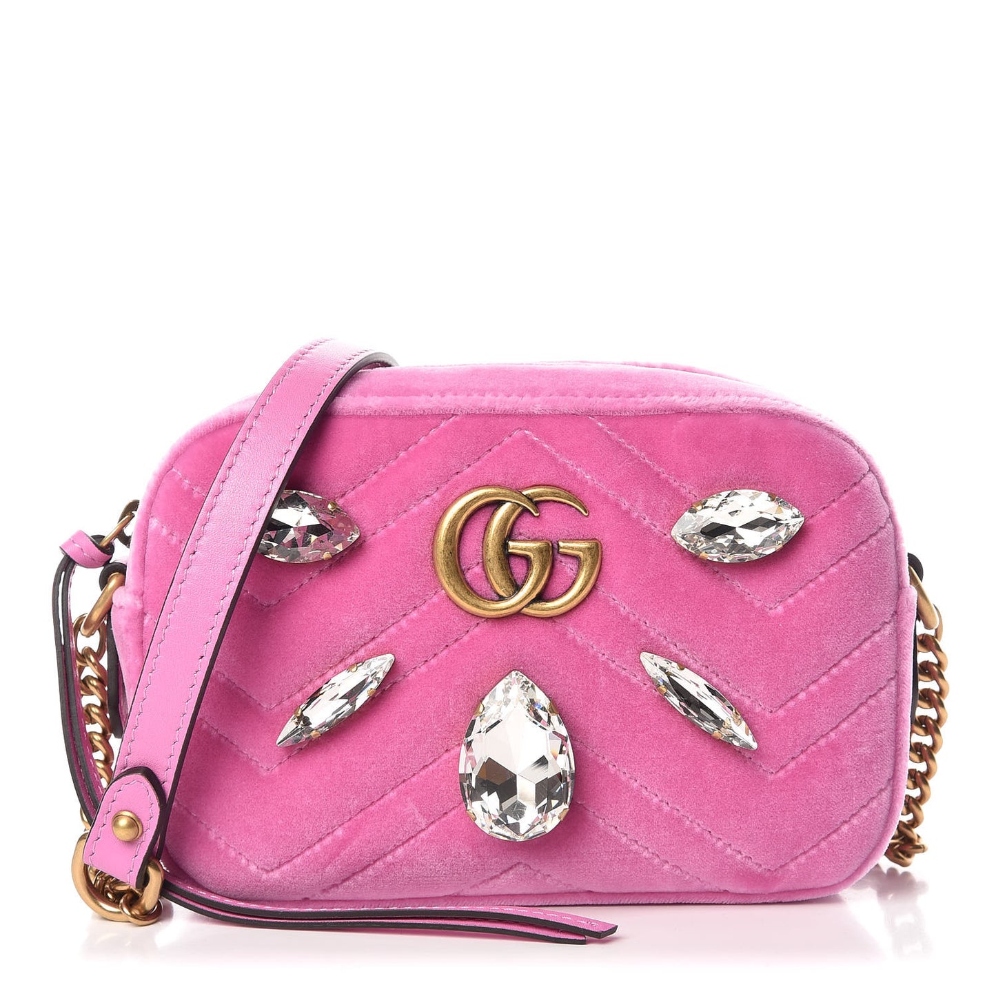 Velvet Matelasse Marquise Crystals Mini GG Marmont Chain Shoulder Bag Malva