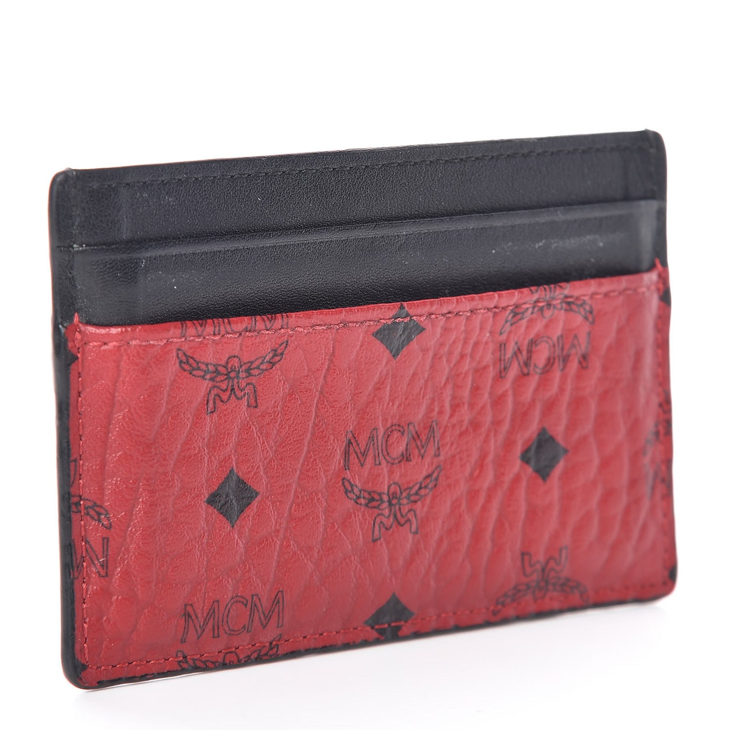Calfskin Visetos Mini Card Case Black Ruby Red