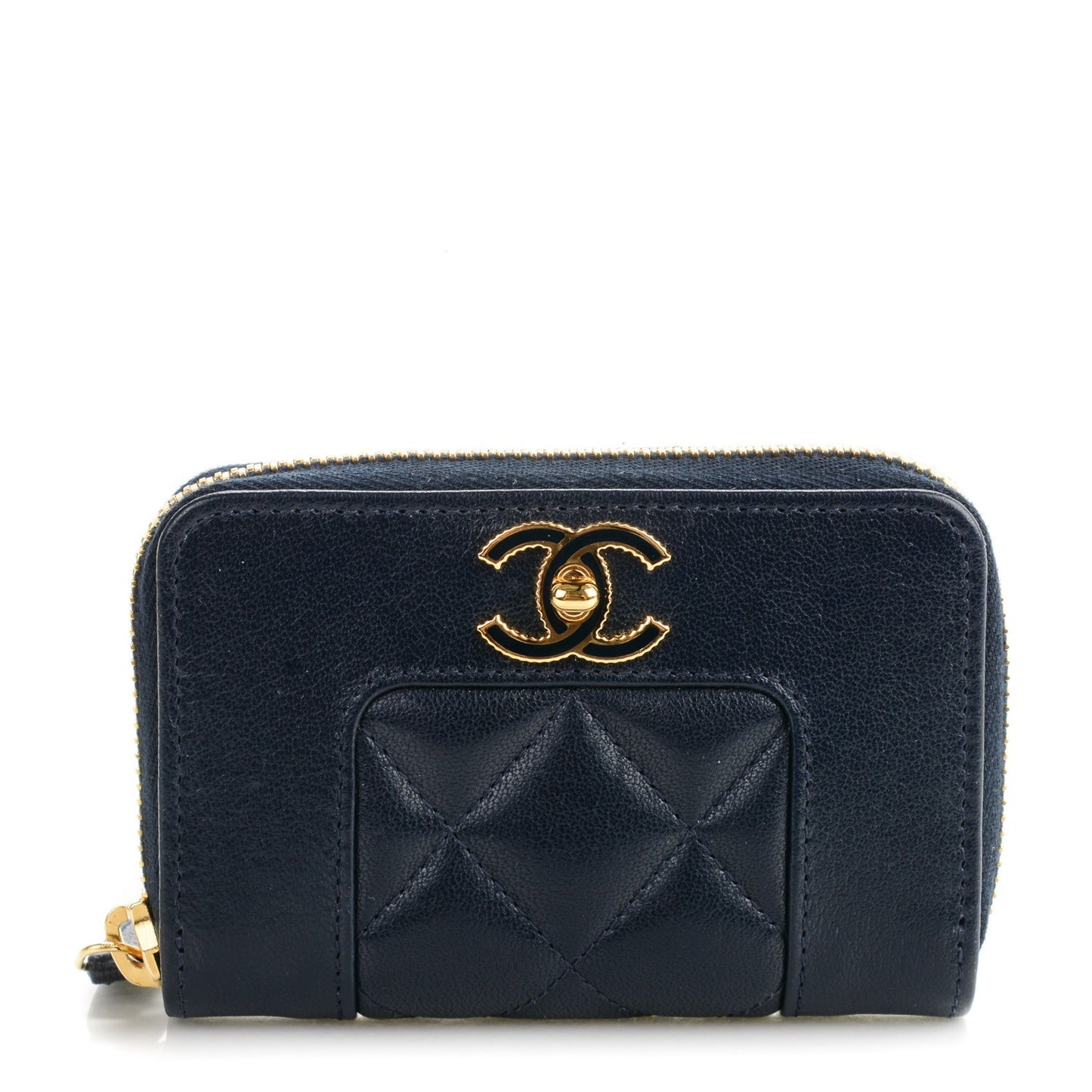 Sheepskin Quilted Mademoiselle Vintage Zip Coin Purse Navy