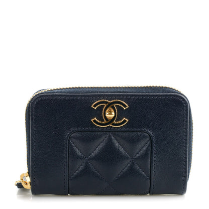Chanel Sheepskin Quilted Mademoiselle Vintage Zip Coin Purse Navy 1 of 7