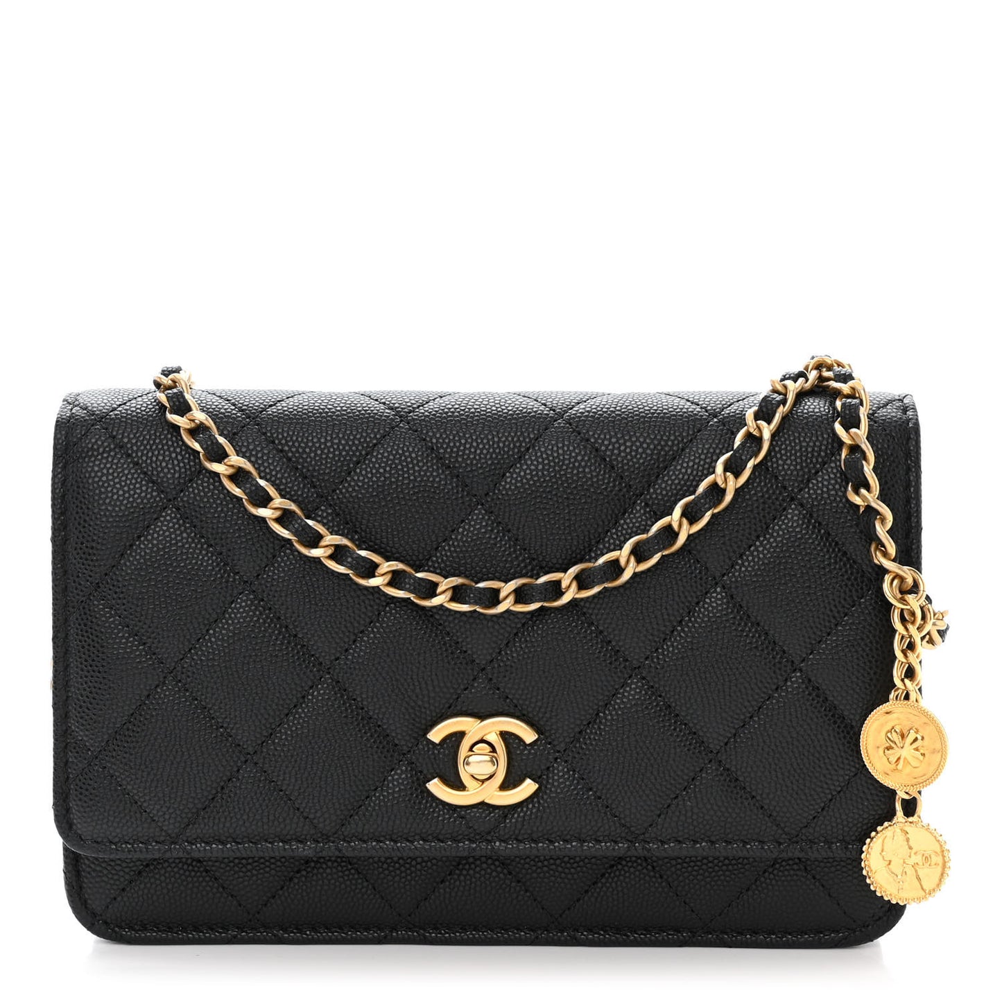 Caviar Quilted Medallion Wallet on Chain WOC Black