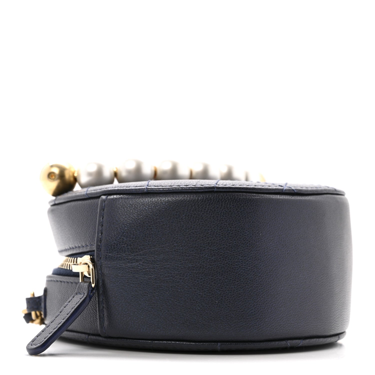 Chanel Goatskin Quilted Chic Pearls Chain Round Clutch With Chain  Navy 4 of 14