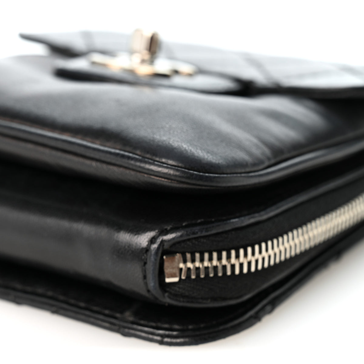 Chanel Lambskin Quilted Clams Wallet On Chain Black 10 of 11