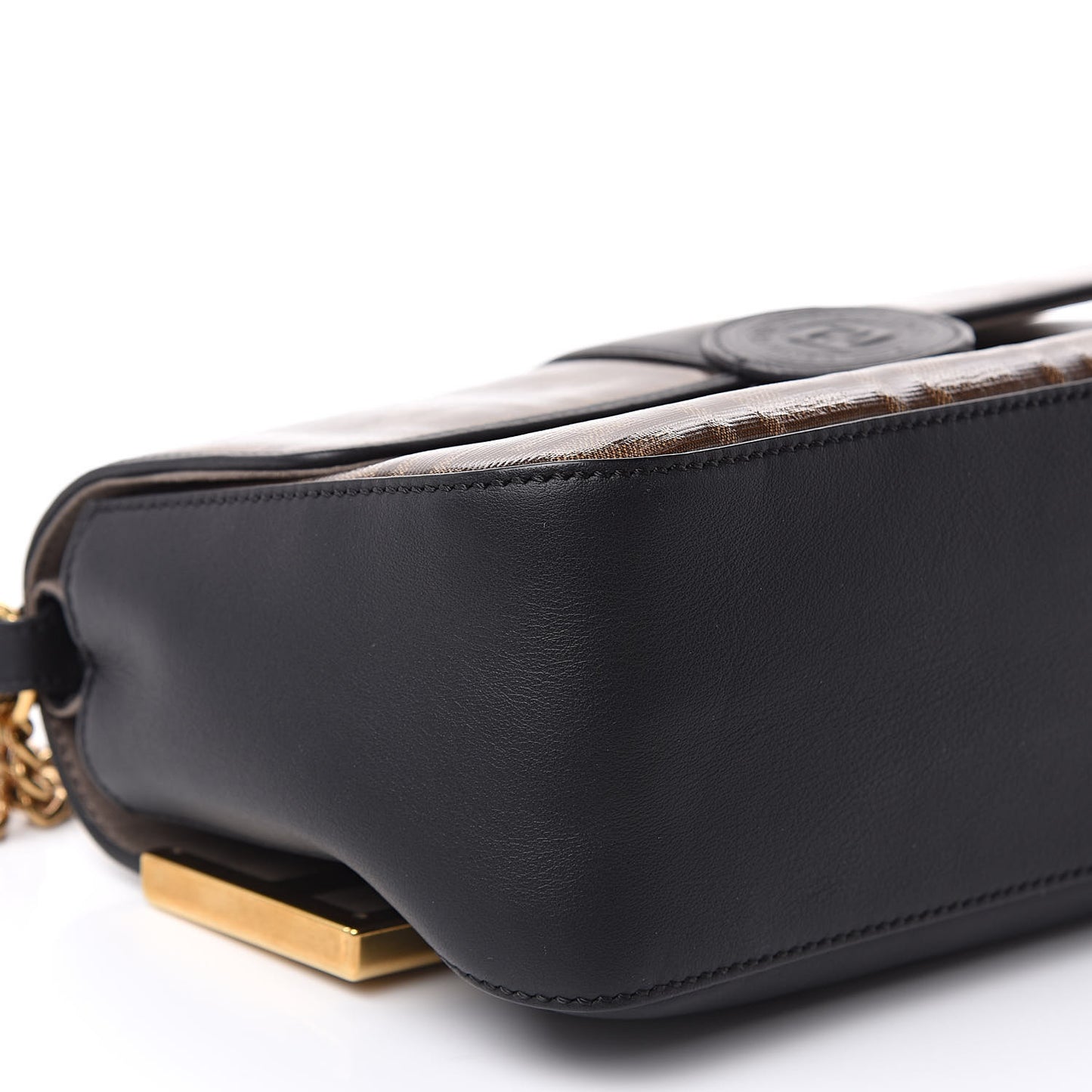 Vitello Grace Glazed Fabric FF 1974 Double F Shoulder Bag Black Mogano Panna