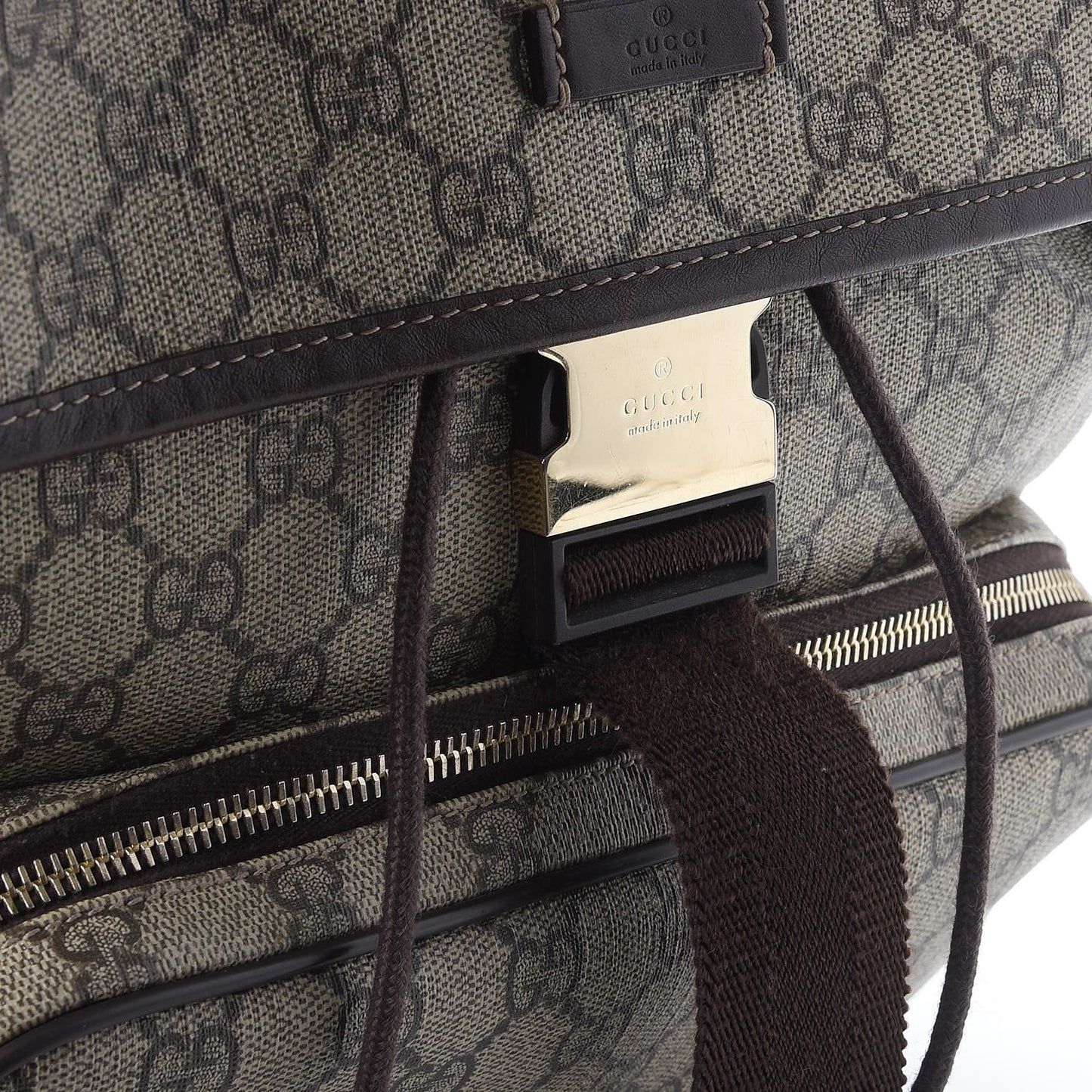 GG Supreme Monogram Medium Single Buckle Rucksack Backpack Beige Ebony Brown