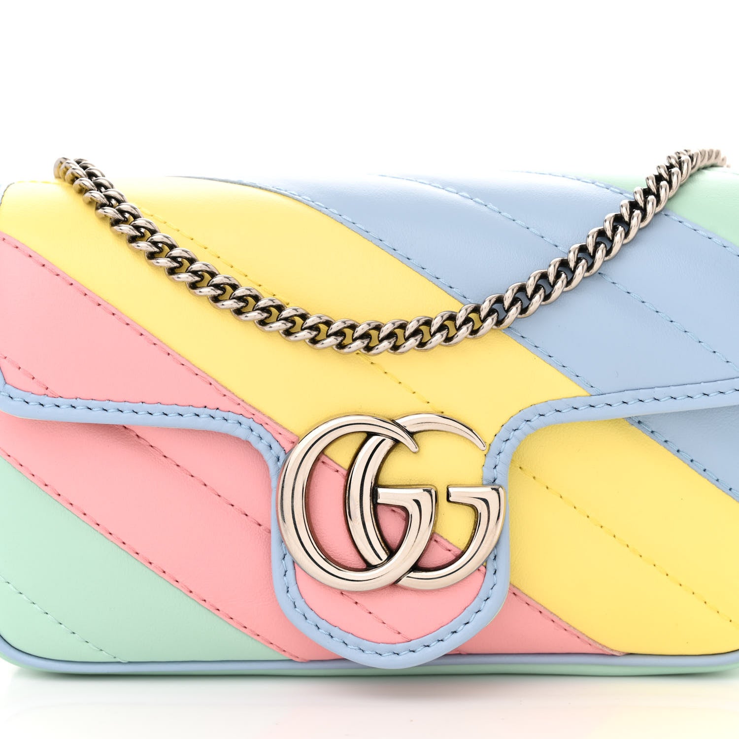 Gucci Calfskin Matelasse Diagonal Super Mini GG Marmont Shoulder Bag Multicolor Pastel 9 of 11