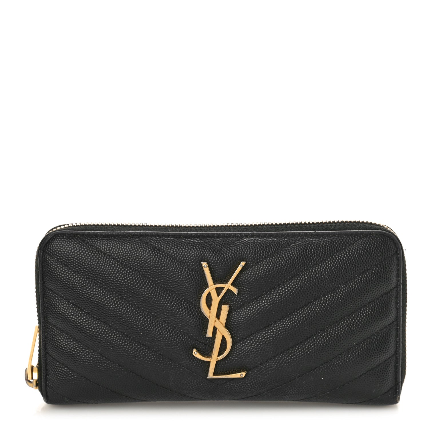 Saint Laurent Grain De Poudre Matelasse Chevron Monogram Zip Around Wallet Black 1 of 8