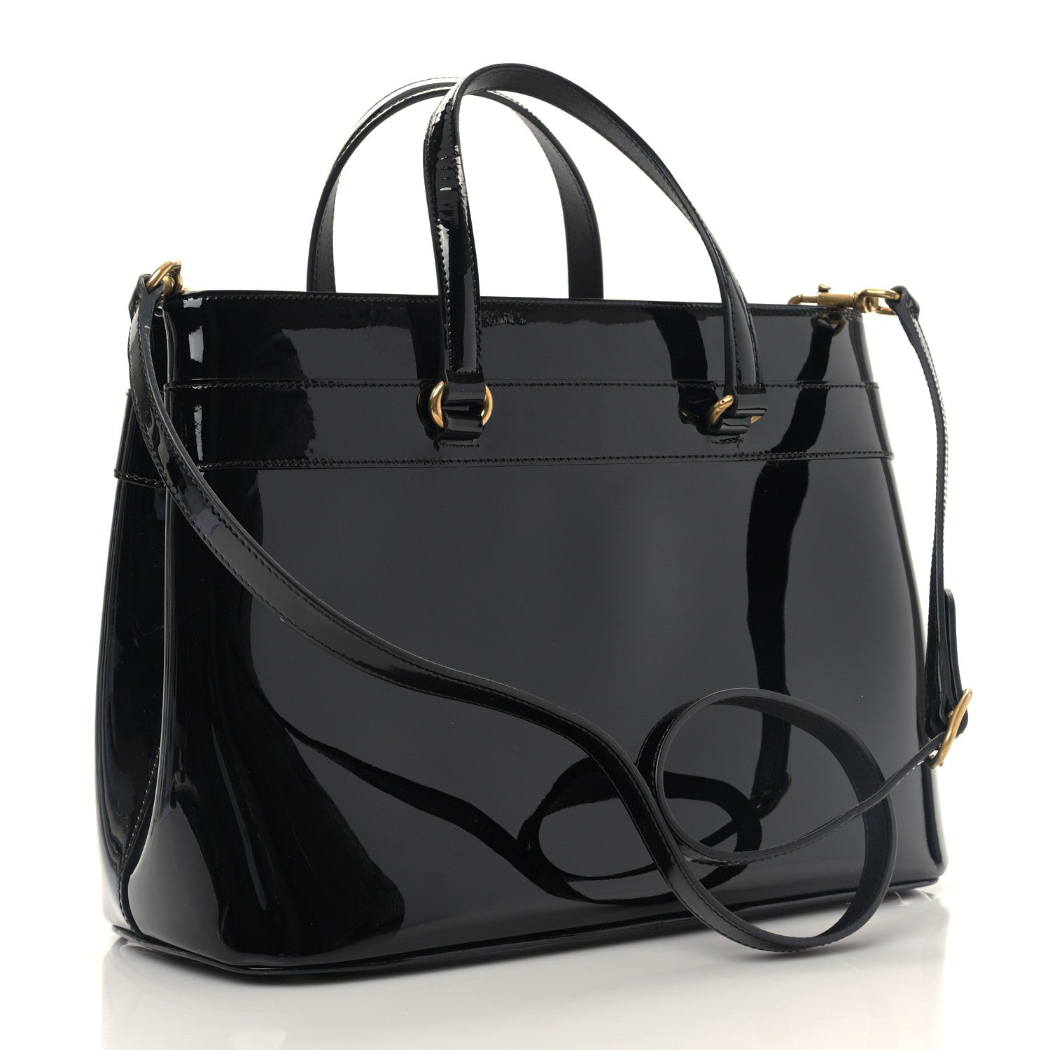 Gucci Patent Medium Bright Bit Top Handle Tote Black 3 of 10