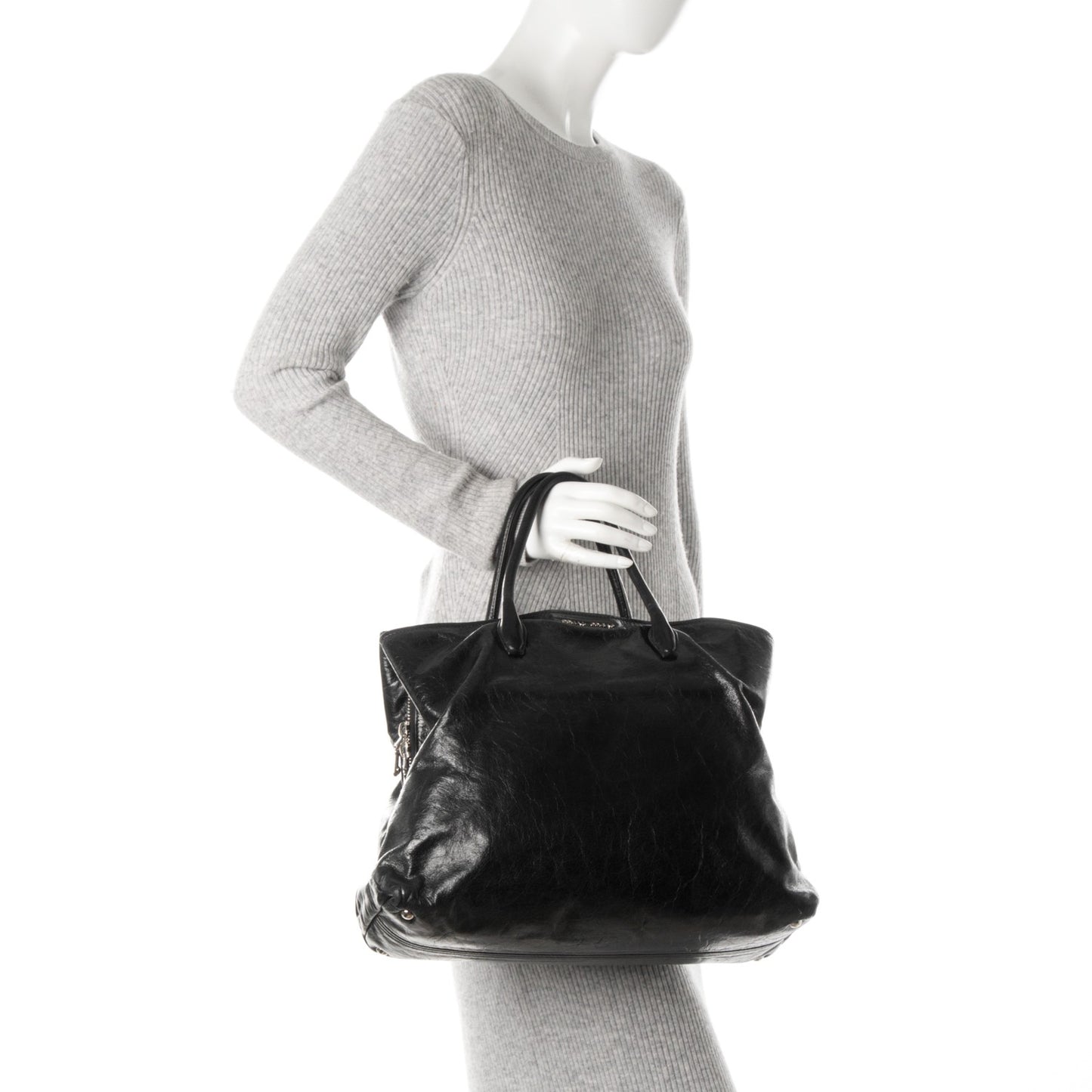 Vitello Shine Top Handle Tote Nero Black