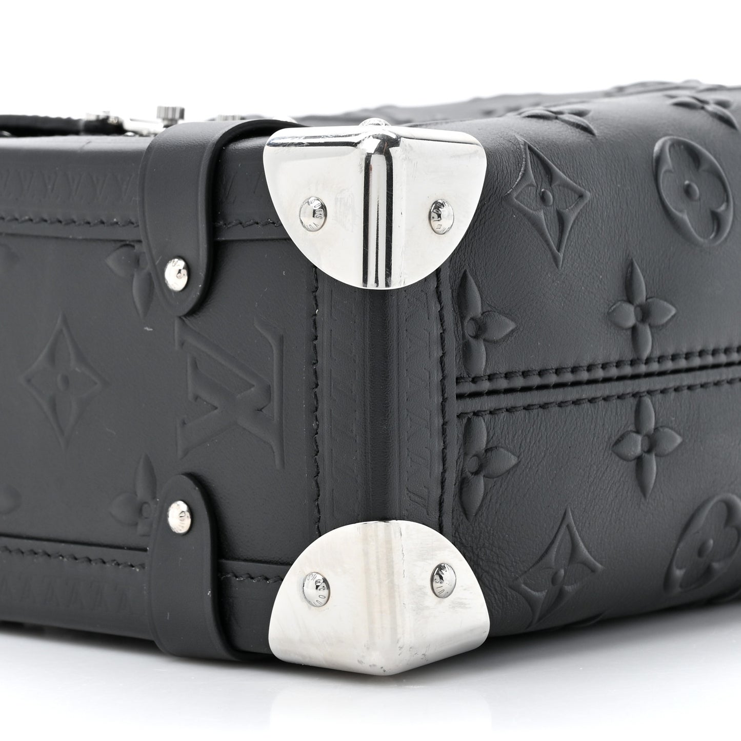 Calfskin Debossed Monogram Side Trunk Black