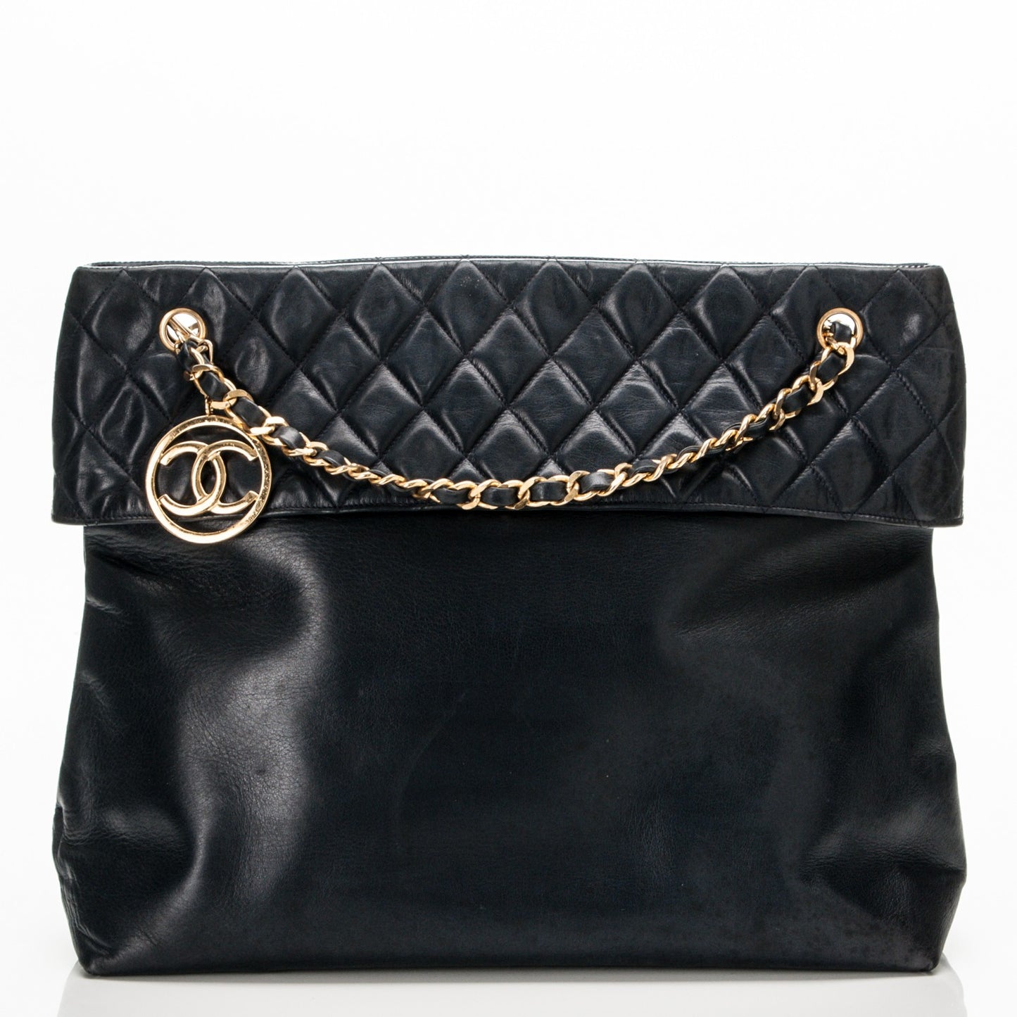 Calfskin Quilted Shoulder Bag Navy Blue