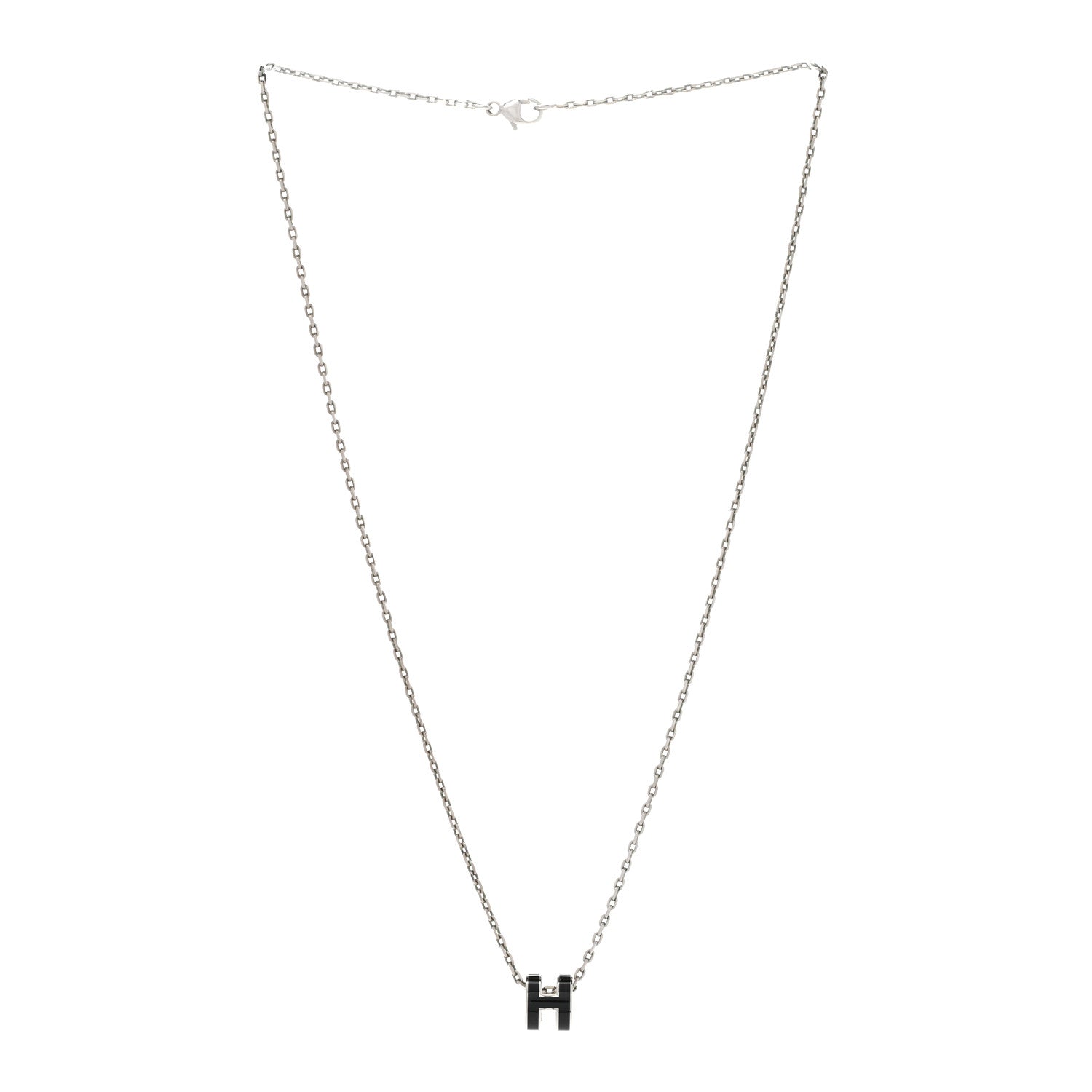 Hermes Lacquered Palladium Mini Pop H Pendant Necklace Black 3 of 9