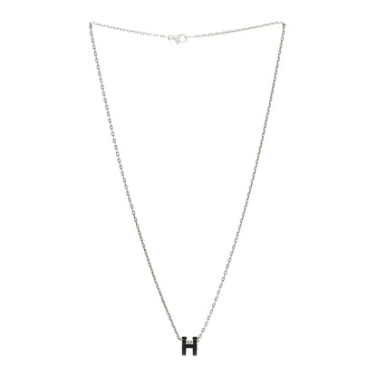 Hermes Lacquered Palladium Mini Pop H Pendant Necklace Black 3 of 9