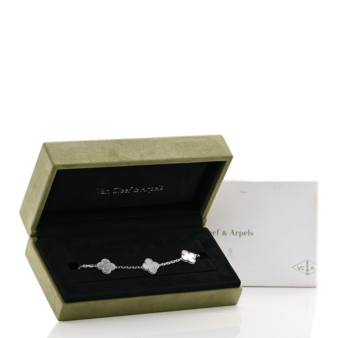18K White Gold Mother of Pearl 5 Motifs Vintage Alhambra Bracelet