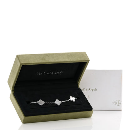 Van Cleef & Arpels 18K White Gold Mother of Pearl 5 Motifs Vintage Alhambra Bracelet 5 of 5
