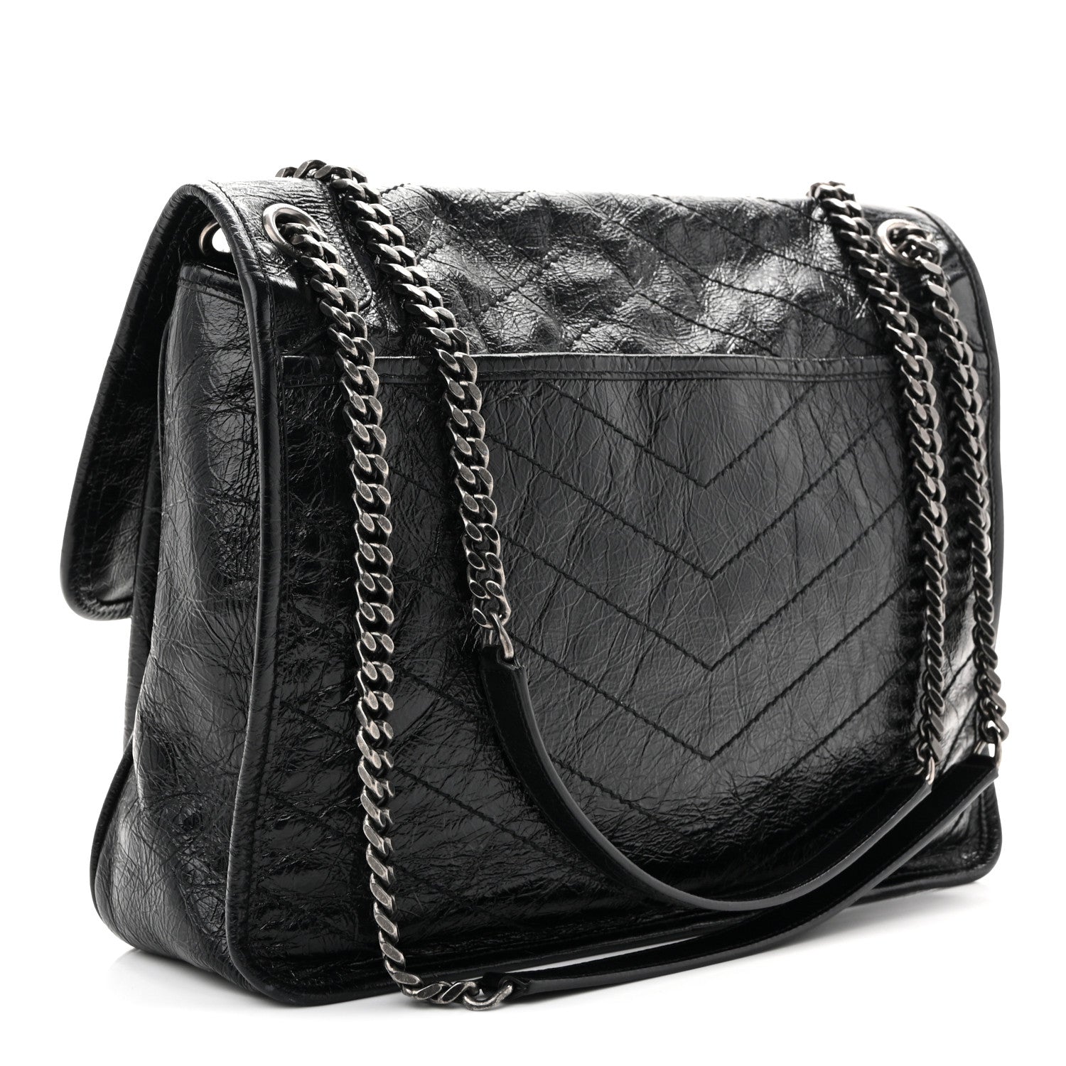 Saint Laurent Crinkled Calfskin Matelasse Monogram Large Niki Chain Satchel Black 3 of 13