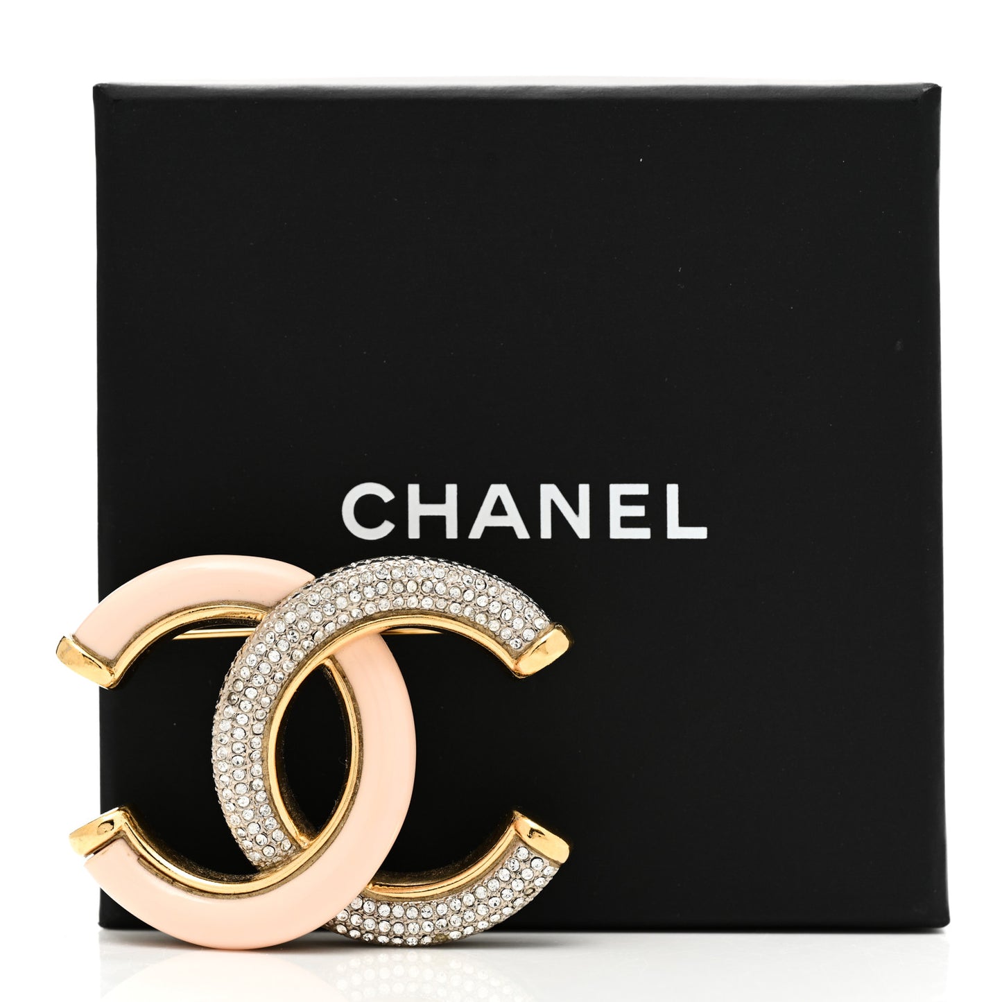 Enamel Crystal CC Brooch Light Pink Gold