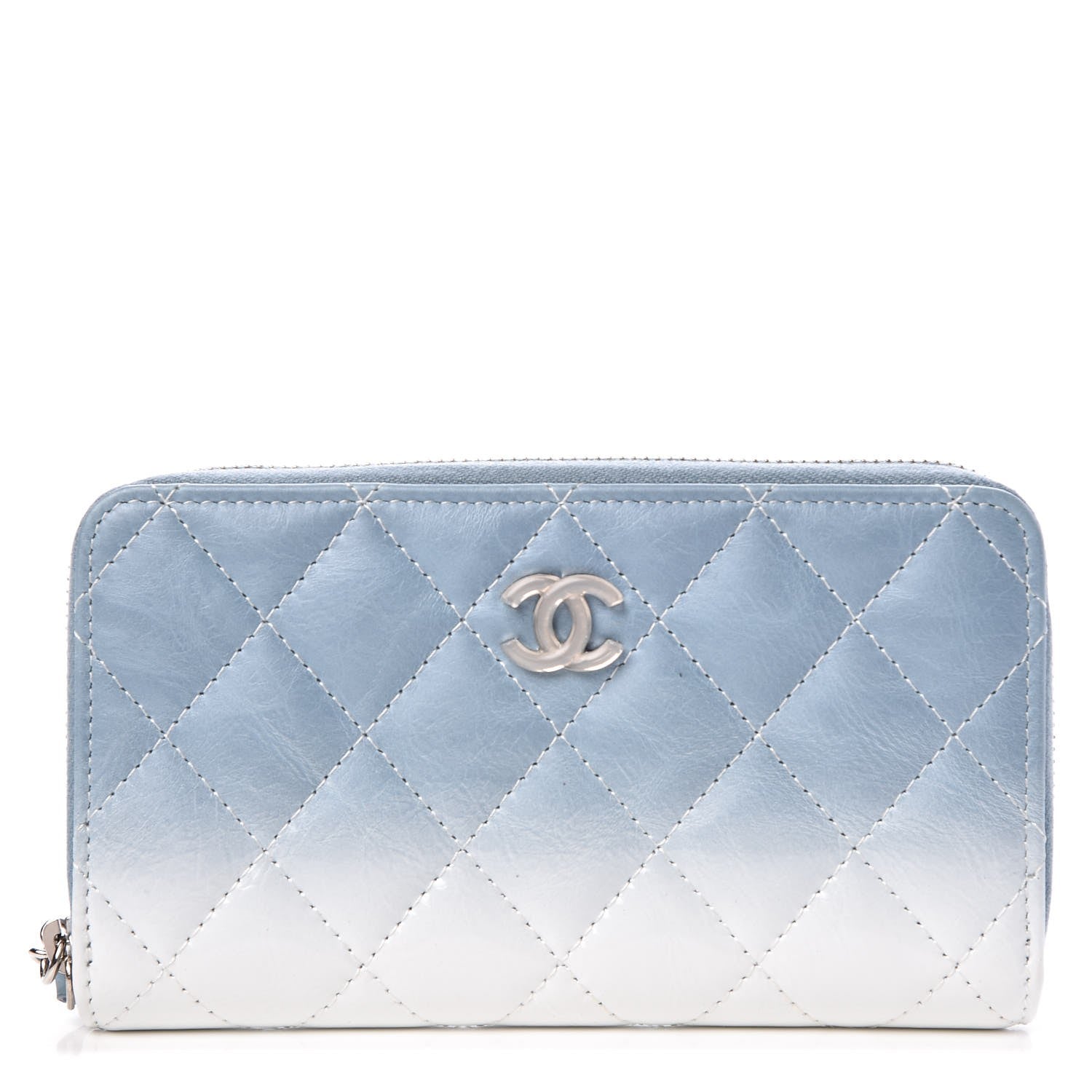 Chanel Faded Patent Calfskin Quilted Small Zip Around Wallet Blue 1 of 9