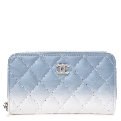 Chanel Faded Patent Calfskin Quilted Small Zip Around Wallet Blue 1 of 9