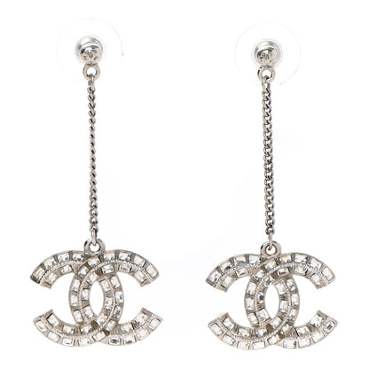 Chanel Baguette Crystal CC Drop Earrings Silver 1 of 4