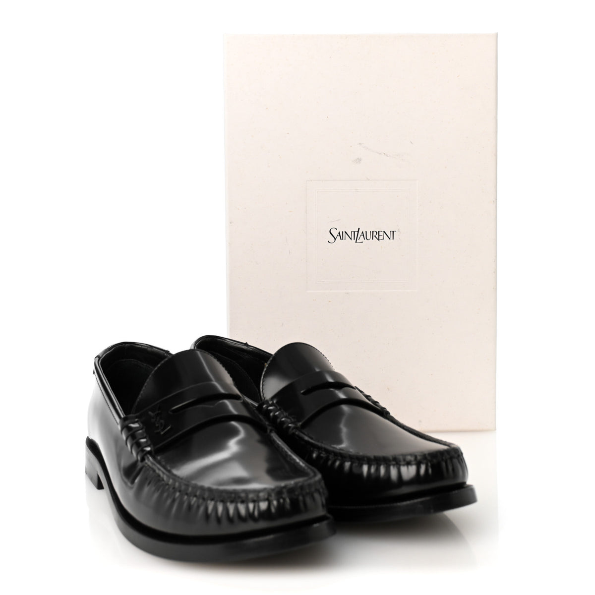 Glazed Calfskin Le Loafer 15 Penny Slippers 38.5 Black