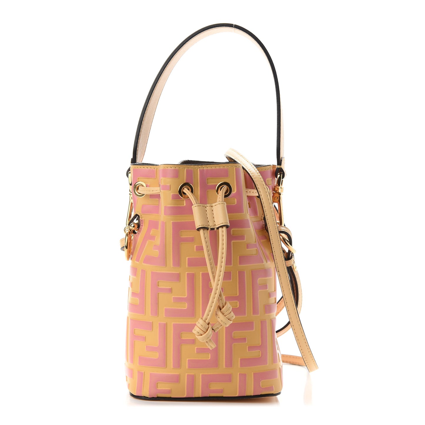 Vitello Liberty F is Fendi Bi-Color FF 1974 Embossed Mini Mon Tresor Bucket Bag Savana Lollypop