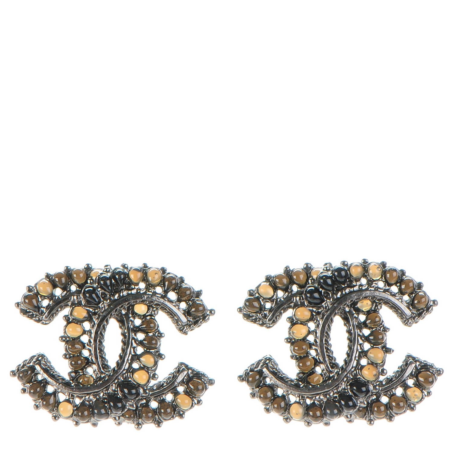 Chanel Ruthenium Resin Enamel CC Earrings Black 1 of 4