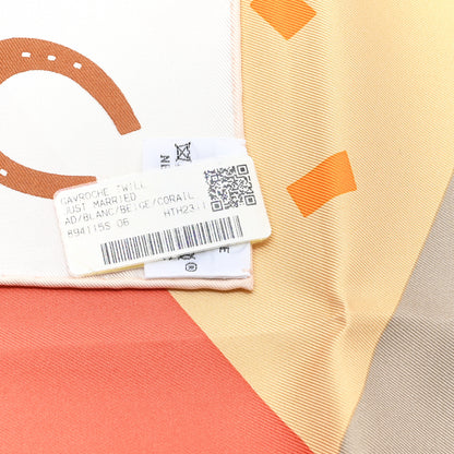 Hermes Silk Gavroche Just Married Scarf 45 White Beige Corail 3 of 3