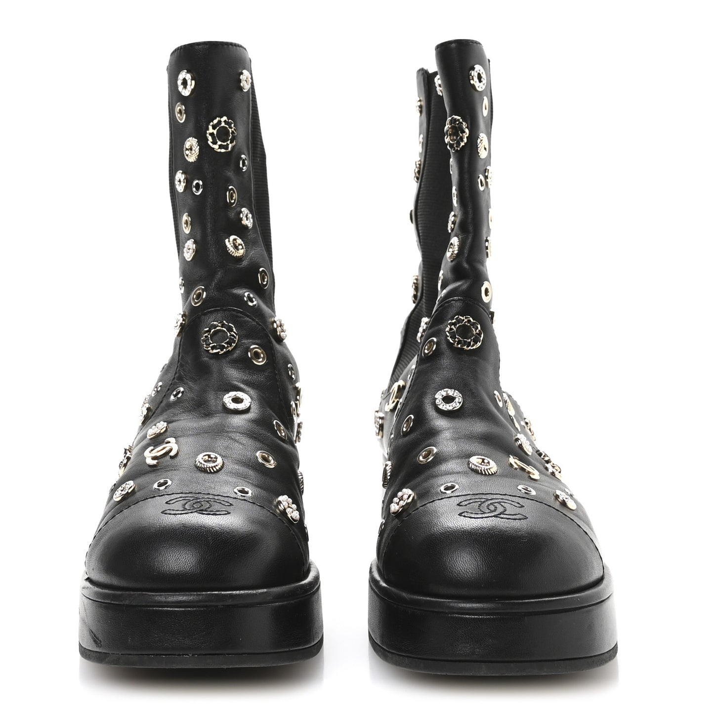 Lambskin Riveted Cap Toe Short Boots 40.5 Black