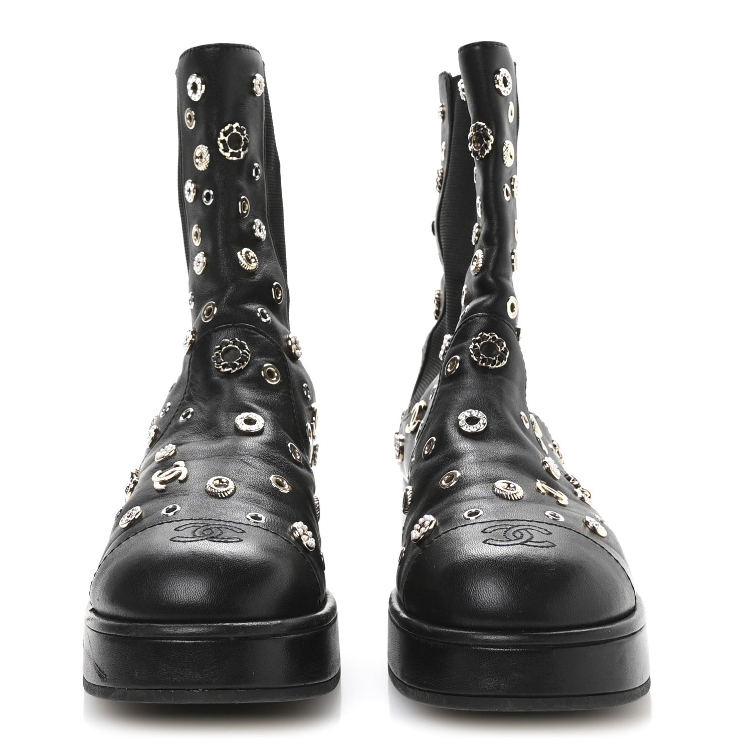 Chanel Lambskin Riveted Cap Toe Short Boots 40.5 Black 3 of 8
