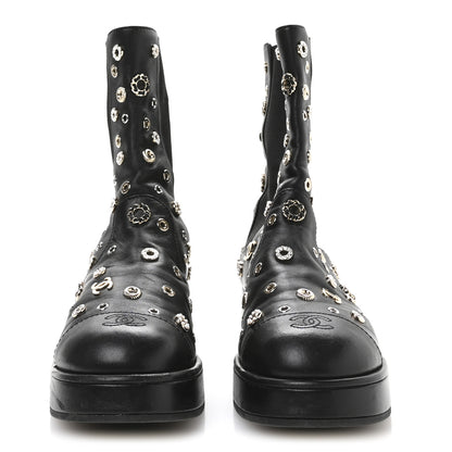 Chanel Lambskin Riveted Cap Toe Short Boots 40.5 Black 3 of 8