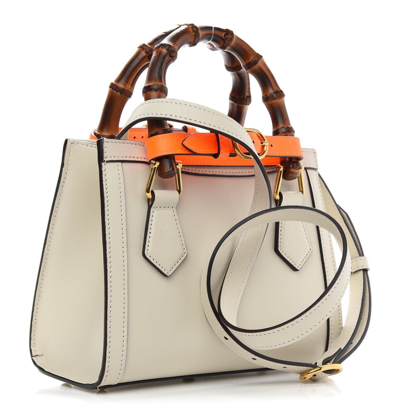 Wonka Grain Calfskin Mini Diana Tote Bag Mystic White Orange Fluo