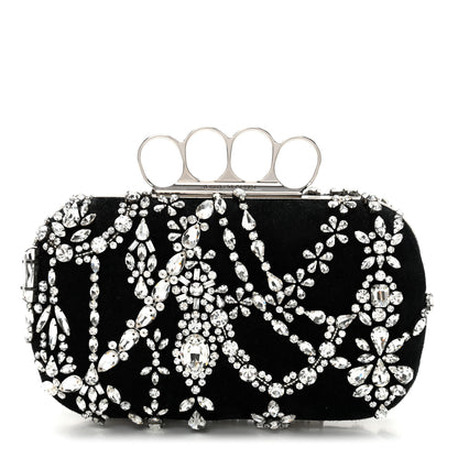 Alexander McQueen Suede Crystal Knuckle Box Clutch Black 1 of 8