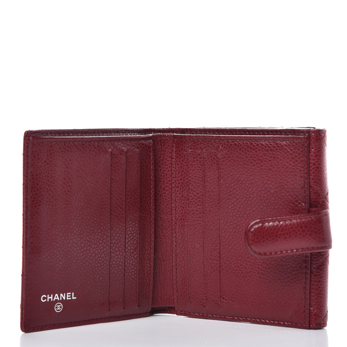 Caviar Quilted Compact French Flap Wallet Burgundy