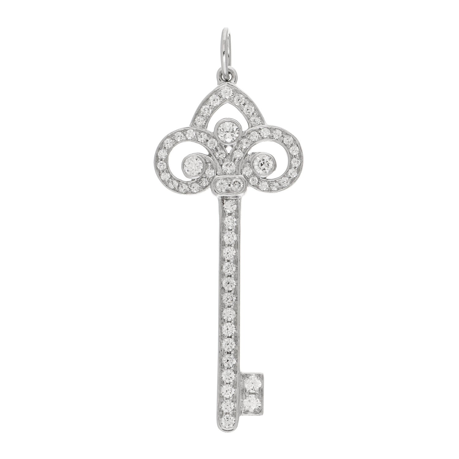 Tiffany Platinum Diamond .41ct Fleur De Lis Key Pendant 1 of 3
