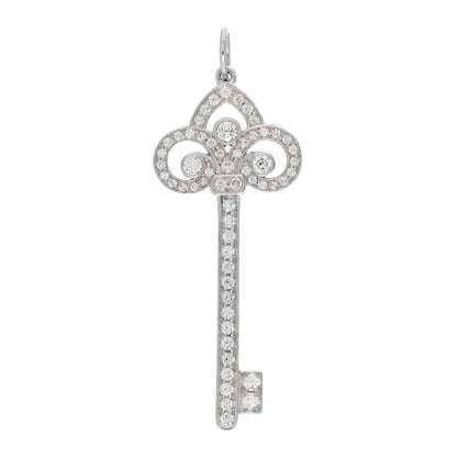 Tiffany Platinum Diamond .41ct Fleur De Lis Key Pendant 1 of 3
