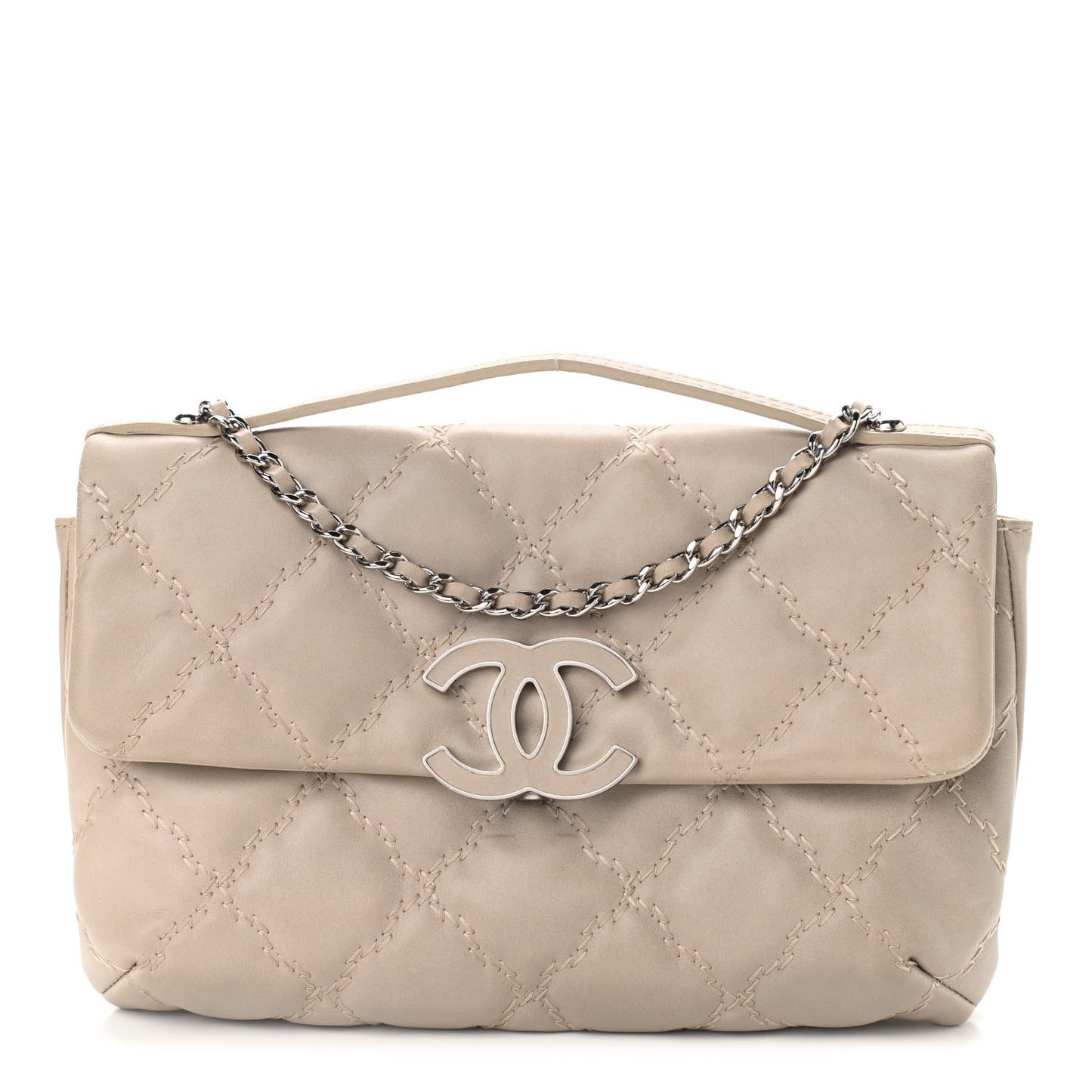 Calfskin Quilted Double Stitch Hamptons Clutch with Chain Beige Clair