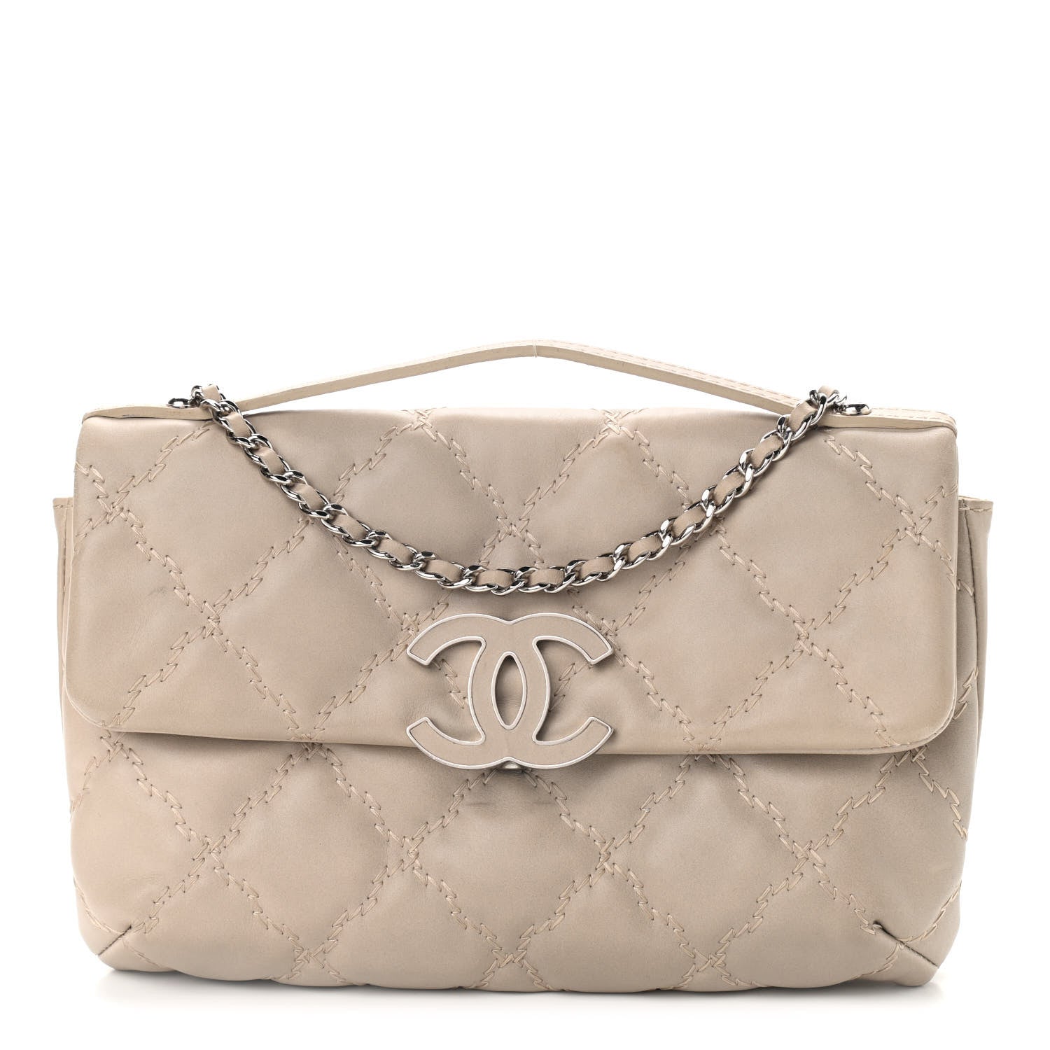 Chanel Calfskin Quilted Double Stitch Hamptons Clutch with Chain Beige Clair 1 of 11