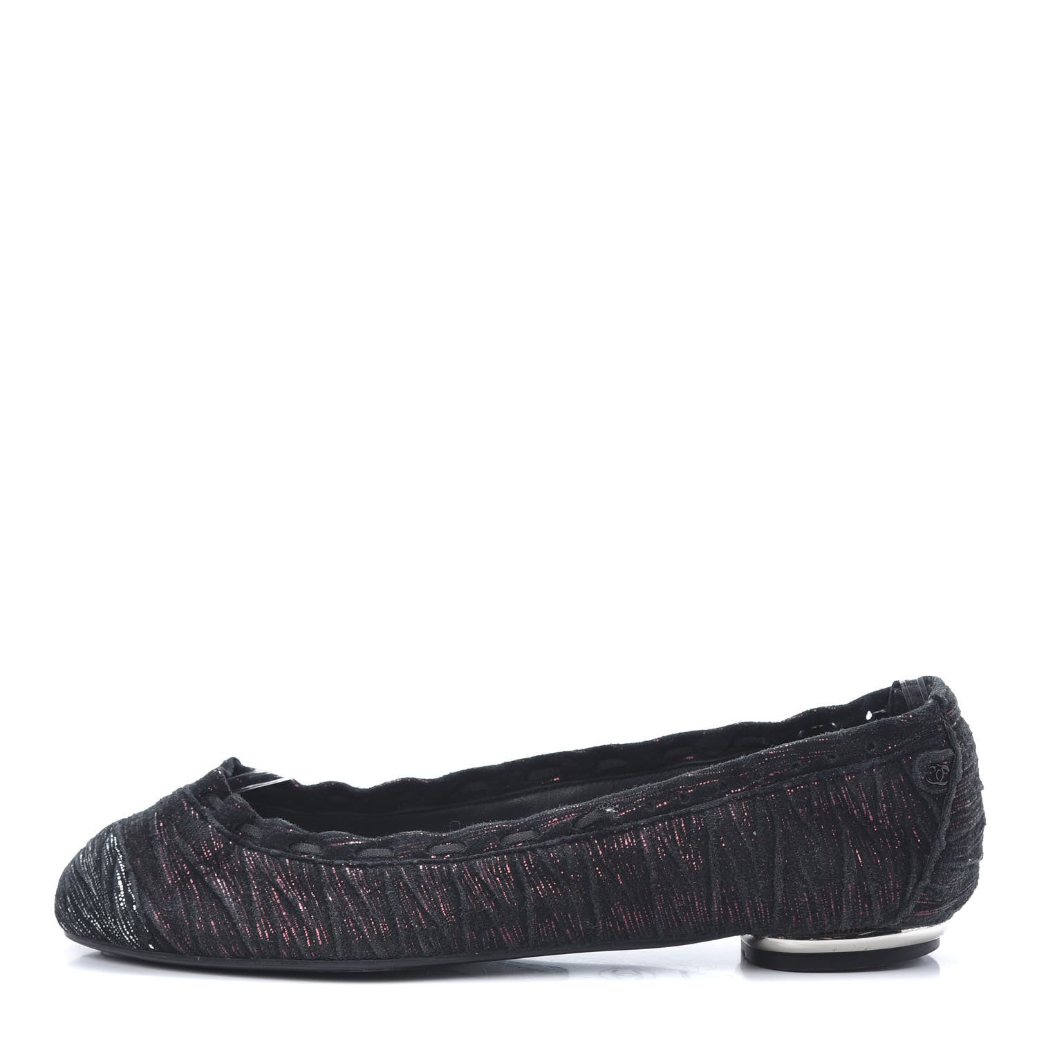 Chanel Metallic Suede CC Elastic Cap Toe Ballerina Flats 35.5 Pink Black 1 of 11