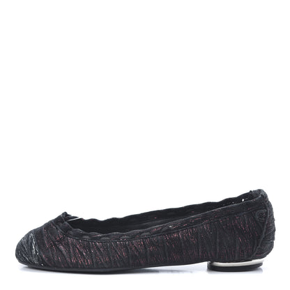Chanel Metallic Suede CC Elastic Cap Toe Ballerina Flats 35.5 Pink Black 1 of 11