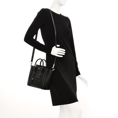 Celine Drummed Calfskin Nano Luggage Black 2 of 7