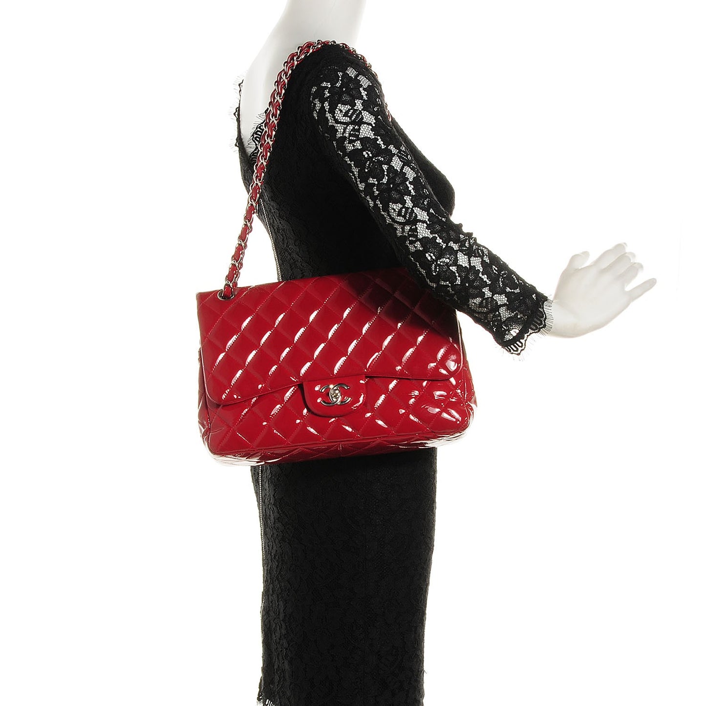 Patent Quilted Jumbo Double Flap Dark Red