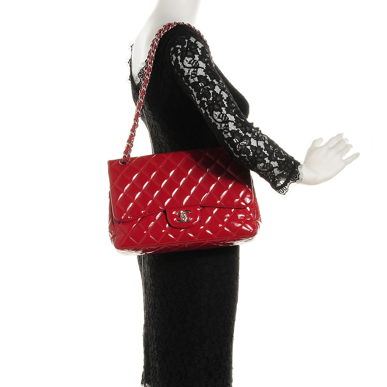 Chanel Patent Quilted Jumbo Double Flap Dark Red 2 of 9