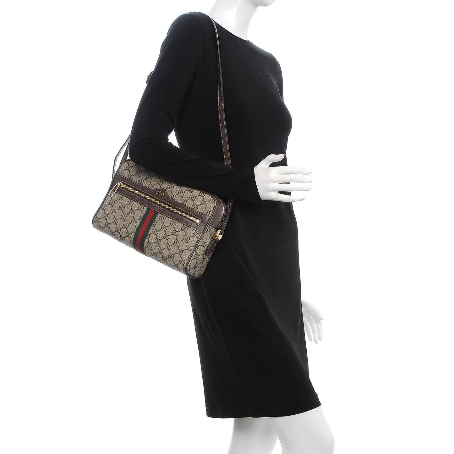 GG Supreme Monogram Web Small Ophidia Shoulder Bag Brown