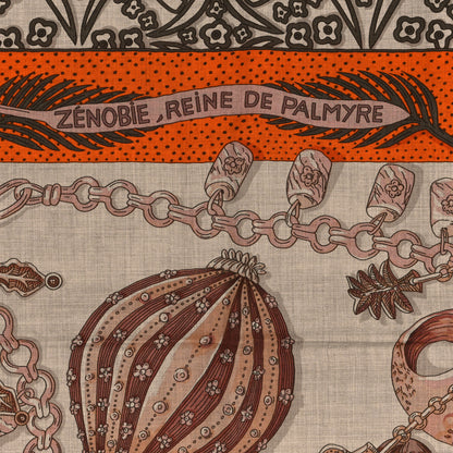 Hermes Cashmere Silk Zénobie Reine De Palmyre 140 Natural Terracotta Vert 5 of 5