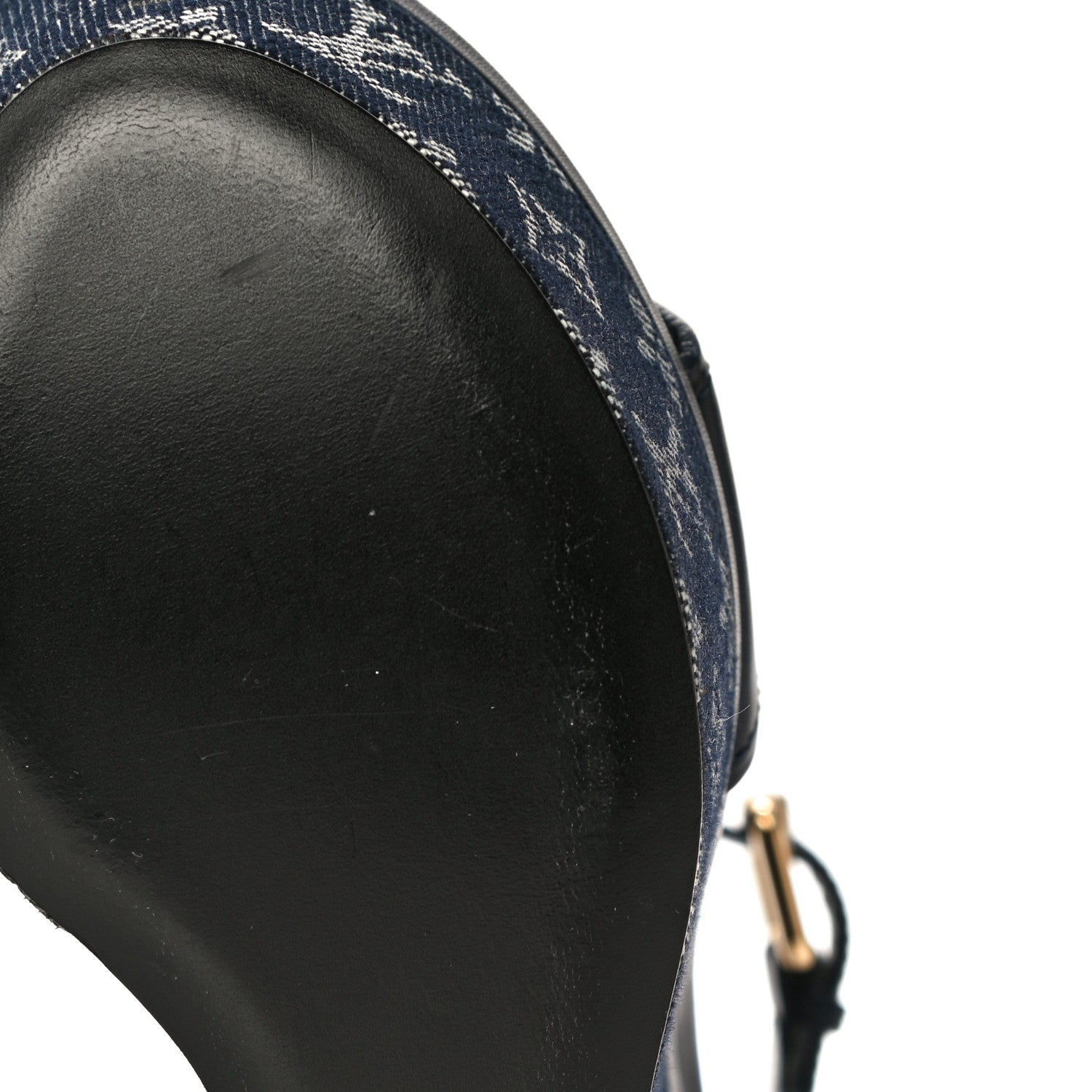 Louis Vuitton Calfskin Monogram Denim Waterfall Wedge Sandals 38 Blue 17 of 18