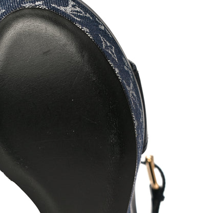 Louis Vuitton Calfskin Monogram Denim Waterfall Wedge Sandals 38 Blue 17 of 18