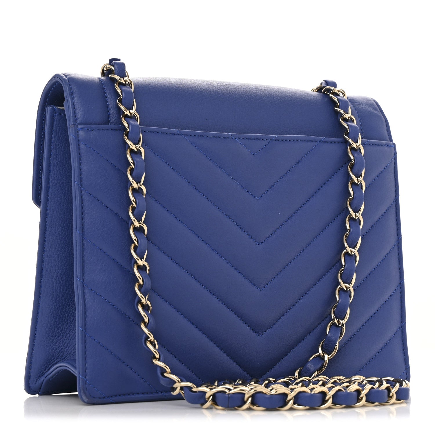 Chanel Calfskin Quilted Chevron Small Single Flap Blue 3 of 13