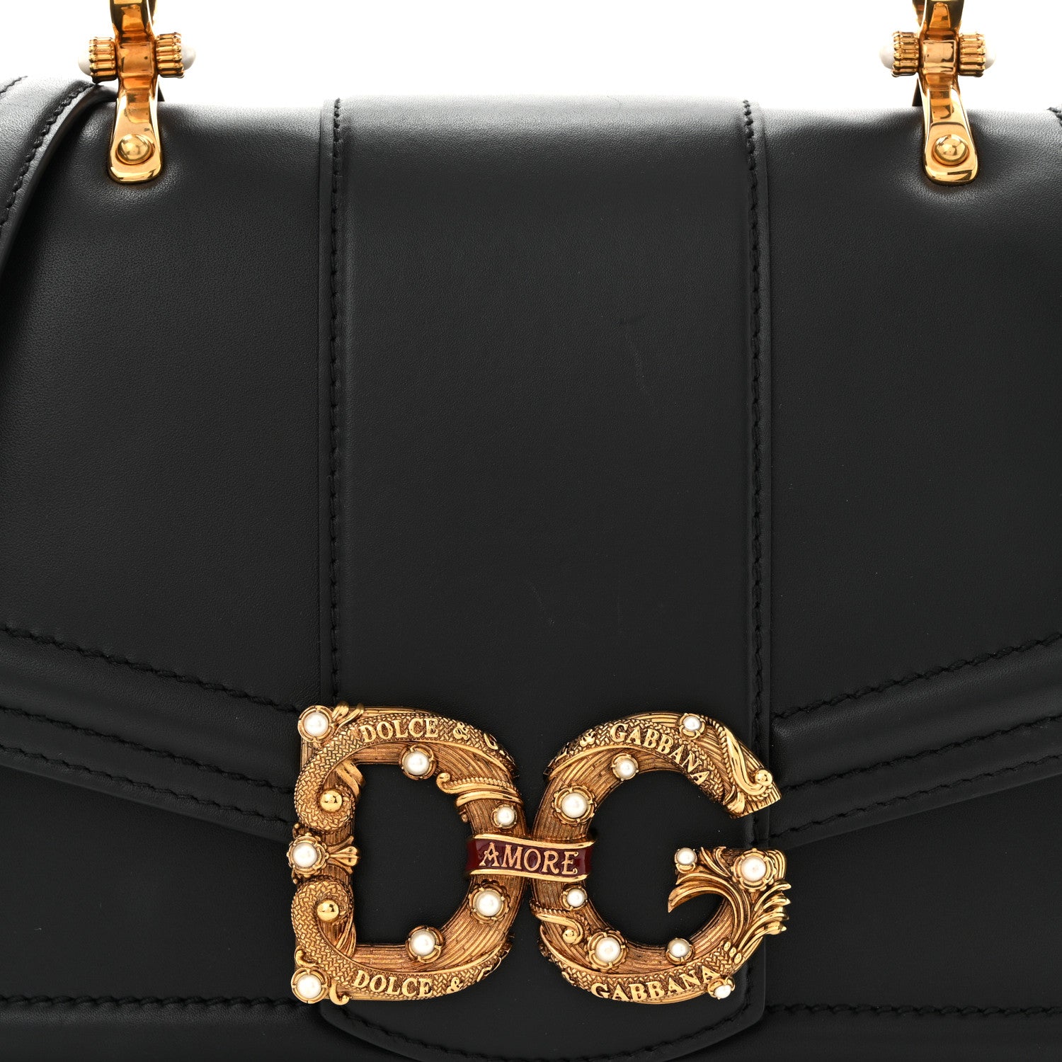 Dolce & Gabbana Smooth Calfskin Small DG Amore Top Handle Bag Black 7 of 9